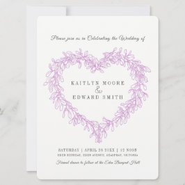 Invitación Mistletoe línea de corazón boda morado blanco