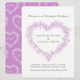 Invitación Mistletoe línea de corazón boda morado blanco