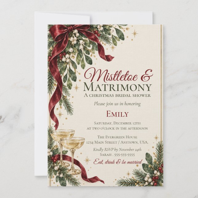 Invitación Mistletoe & Matrimonio Despedida de Soltera de Nav (Anverso)
