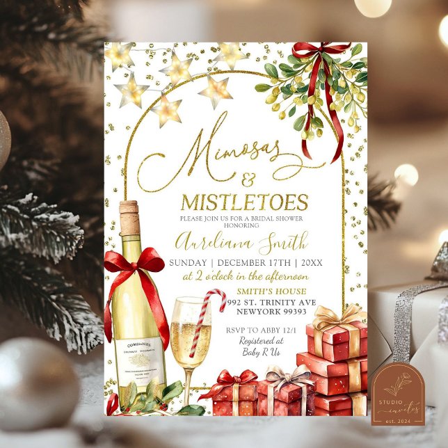 Invitación Mistletoe y Mimosas Champagne Bow Bridal Shower (Subido por el creador)