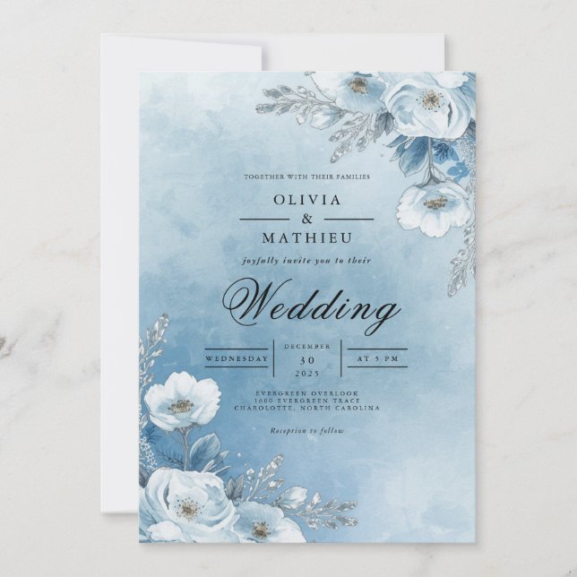Invitación Misty Azure Bloom Wedding (Anverso)