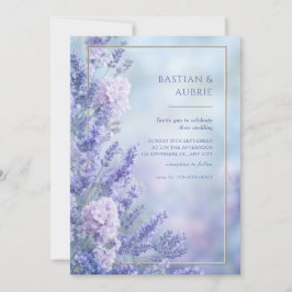 Invitación Misty Blue Romantic Lavender Gold Frame Wedding