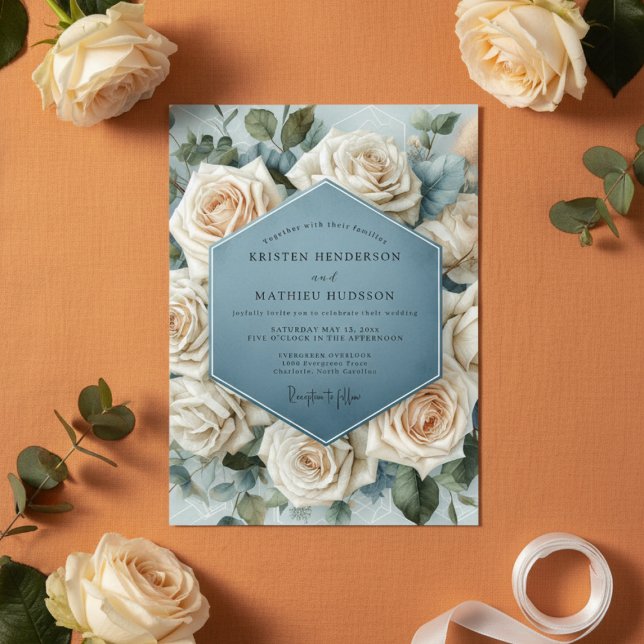 Invitación Misty Blue Rose Bloom Wedding (Subido por el creador)