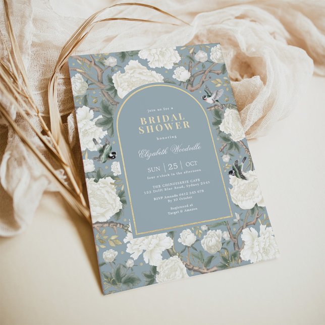 Invitación Misty Blue White Chinoiserie Floral Bridal Shower (Subido por el creador)