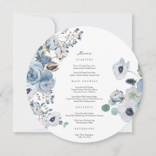Invitación Misty Blues Rosas Anemones Circle Menu Card