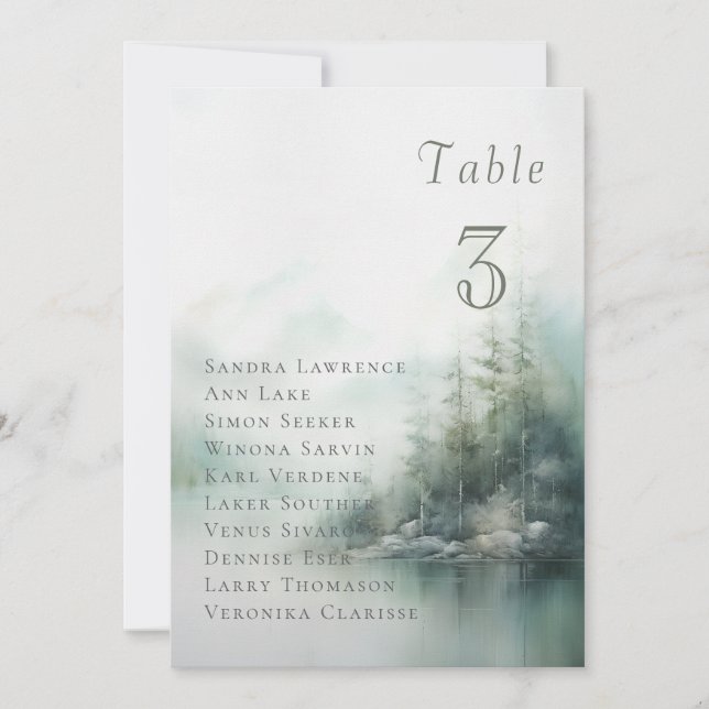 Invitación Misty green forest Wedding Table Seating Card (Anverso)
