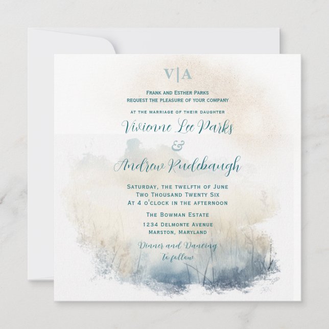Invitación Misty Morning Meadow Boda (Anverso)