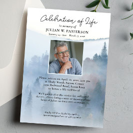Invitación Misty Mountain Pine Tree Celebration of Life Photo