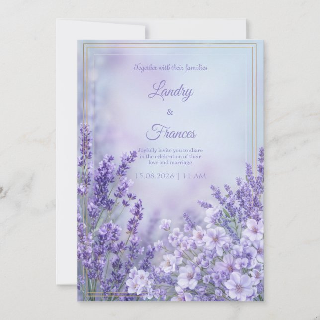 Invitación Misty Periwinkle Romantic Botanical Frame Wedding (Anverso)