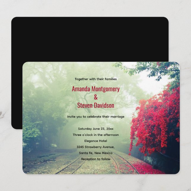 Invitación Misty Railroad Tracks Scene Photo Boda (Anverso / Reverso)