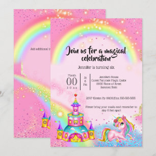 Invitación Mítico castillo del purpurina del cielo arcoiris d