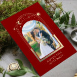 Invitación Mítico Feliz Desde La Recepción De La Boda<br><div class="desc">Mi alegría por la vida después de la celebración de la boda de la luna del oro rojo oscuro Descarga instantánea Invitaciones digitales imprimibles Invita a los invitados a presentar el sol dorado, la luna y las estrellas con un marco dorado sobre un fondo rojo oscuro con tu foto favorita...</div>