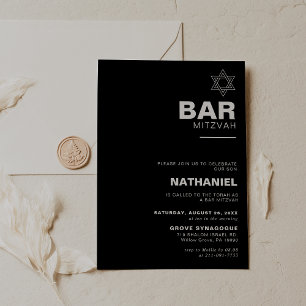 Invitación Mitzvah Bar negro formal elegante minimalista