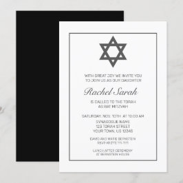 Invitación Mitzvah blanco negro Minimalista moderno