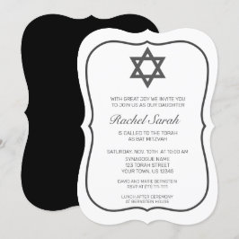 Invitación Mitzvah blanco negro Minimalista moderno