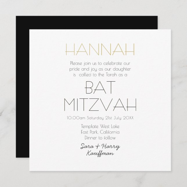 Invitación MITZVAH Classic (Anverso / Reverso)