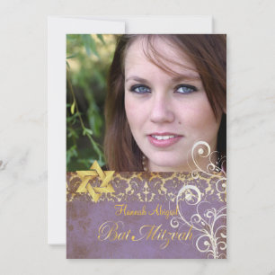 Invitación Mitzvah de bat/Damasco de vintage/Swirls/lilac