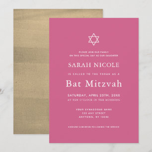 Invitación Mitzvah de Bate minimalista de Oro y Rosa