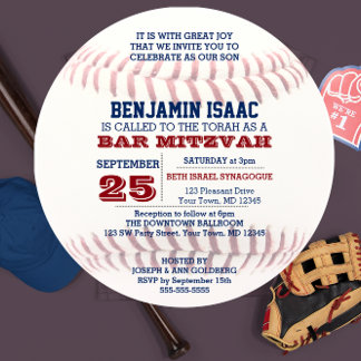Invitación Mitzvah de la barra redonda de béisbol