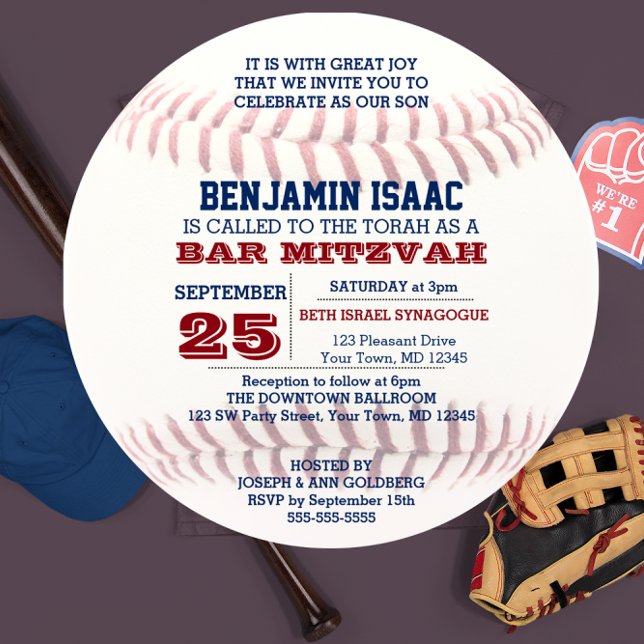 Invitación Mitzvah de la barra redonda de béisbol (Subido por el creador)