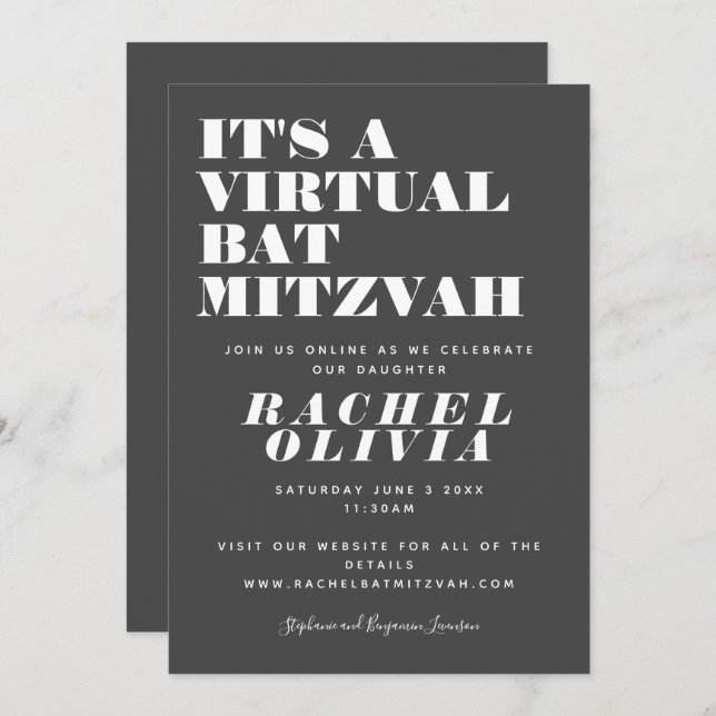 Invitación Mitzvah de murciélago blanco y negro (Anverso / Reverso)