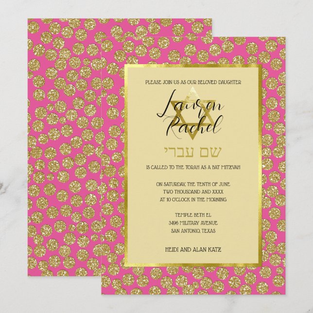 Invitación Mitzvah de murciélago Cualquier color con puntos P (Anverso / Reverso)