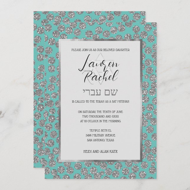 Invitación Mitzvah de murciélago Cualquier color con puntos P (Anverso / Reverso)