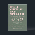 Invitación Mitzvah de murciélago verde y rosa virtual moderno<br><div class="desc">Invitación a Mitzvah de murciélago verde y rosa virtual moderno</div>
