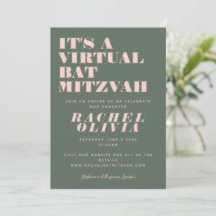 Invitación Mitzvah de murciélago verde y rosa virtual moderno