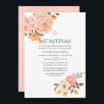 Invitación Mitzvah de Rubor Pink and Gold Floral Bat<br><div class="desc">Invitación de murciélago mitzvah de color rosa y rosa dorado con color de agua diseñada para ser rápida y fácilmente adaptada a las especificaciones de tu evento.</div>