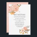 Invitación Mitzvah de Rubor Pink and Gold Floral Bat<br><div class="desc">Invitación de murciélago mitzvah de color rosa y rosa dorado con color de agua diseñada para ser rápida y fácilmente adaptada a las especificaciones de tu evento.</div>