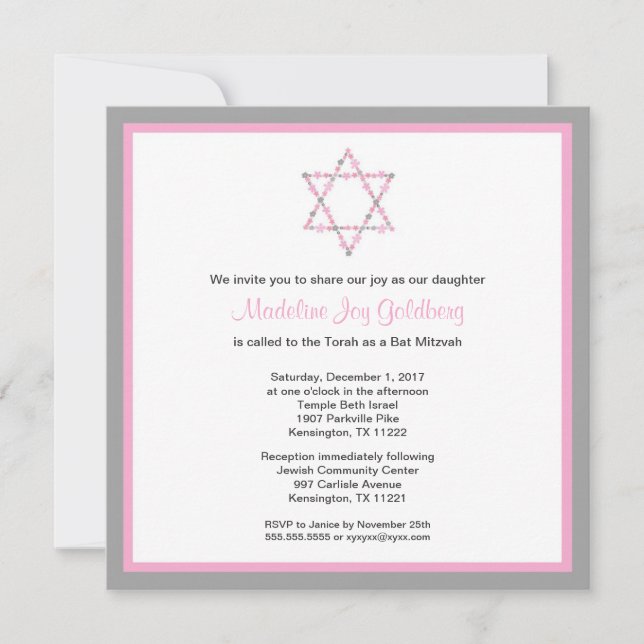 Invitación Mitzvah invita a la moderna bestia floral rosa y g (Anverso)