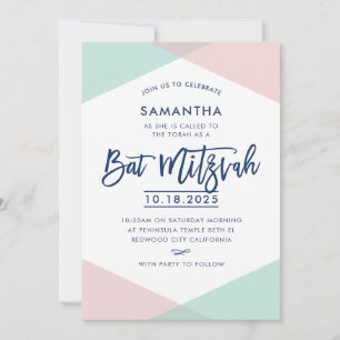 Invitación MITZVAH INVITE menta rosa pálido con letras de man
