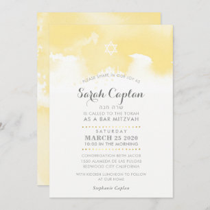 Invitación MITZVAH moderna color gris amarillo pálido