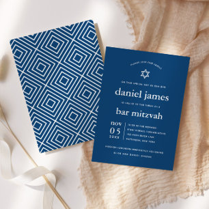 Invitación Mitzvah moderno azul marino con Estrella de David 