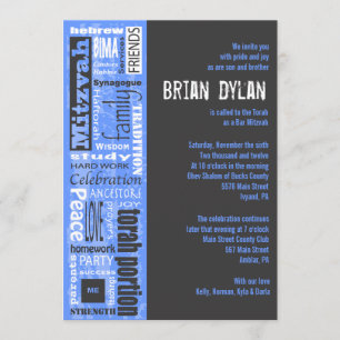 Invitación MITZVAH PALABRAS DICIENDO Bat Invitation