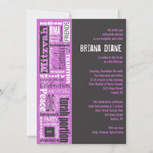 Invitación MITZVAH PALABRAS DICIENDO Bat Invitation