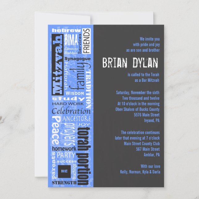 Invitación MITZVAH WORDS SAYINGS Bar Bat Mitzvah Invitation (Anverso)