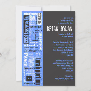 Invitación MITZVAH WORDS SAYINGS Bar Bat Mitzvah Invitation