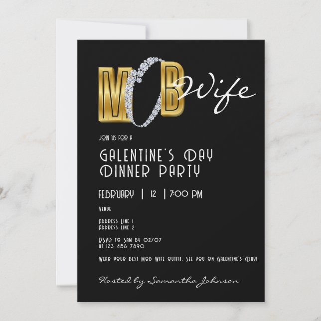 Invitación Mob Wife & Cocktail Galentines Cena Brunch Fiesta (Anverso)