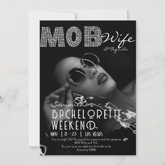 Invitación Mob Wife & Tequila Black Bach Bachelorette Party (Anverso)