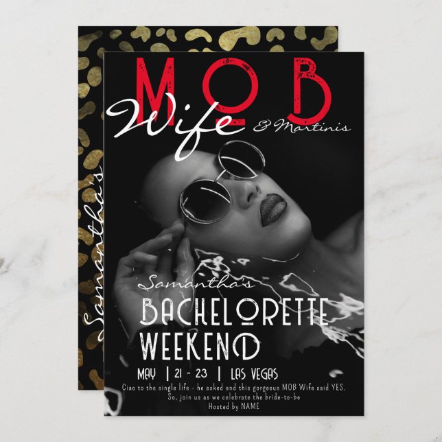Invitación Mob Wife y Martinis Black Bach Bachelorette Party (Anverso / Reverso)