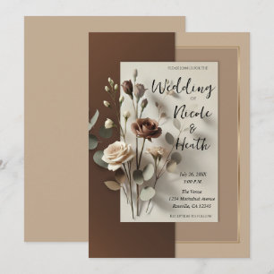 Invitación Moca Café con Leche Marrón Neutro Floral Boda