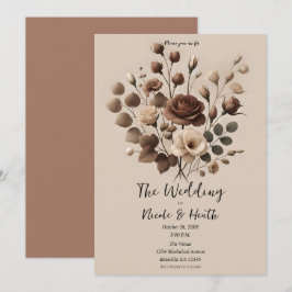 Invitación Moca Mousse Beige Marrón Floral Boda