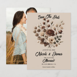 Invitación Moca Mousse Beige Marrón Floral Salvar La Fecha