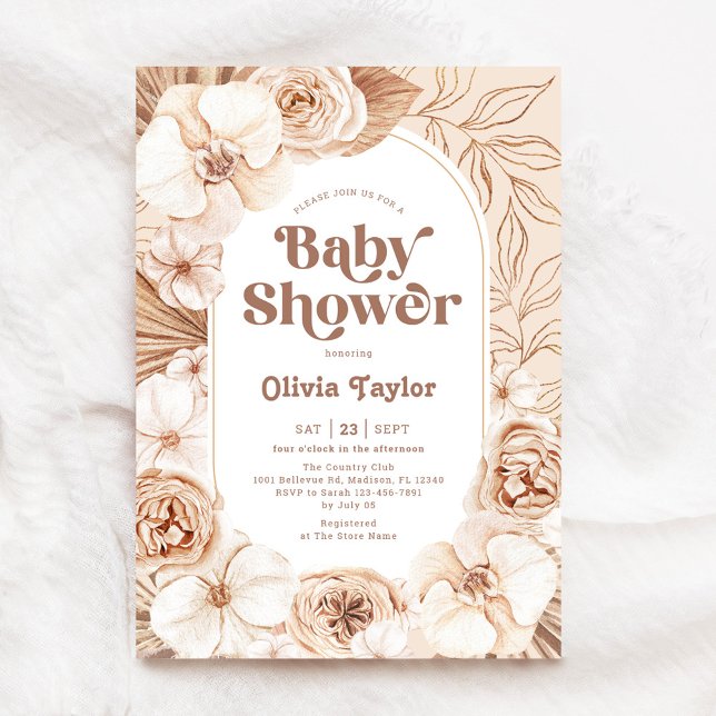 Invitación Mocha Boho Floral Baby Shower (Subido por el creador)