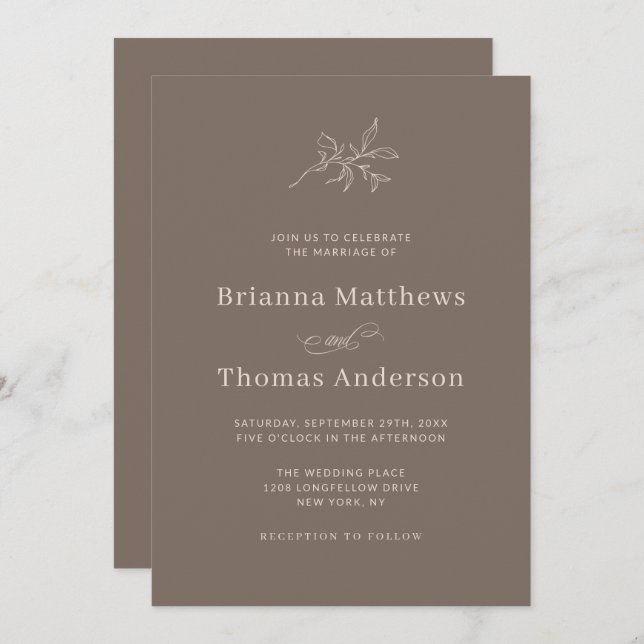 Invitación Mocha Brown Cae Simple Elegante Boda (Anverso / Reverso)