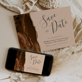 Invitación Mocha Brown Gold Agate Tan Save the Date Card