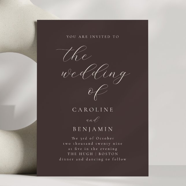 Invitación Mocha Brown Minimalist Script Elegant Fall Wedding (Subido por el creador)
