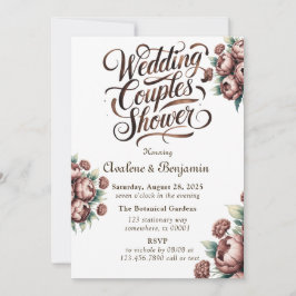 Invitación Mocha Brown Pintado Peony Boda Couples Ducha